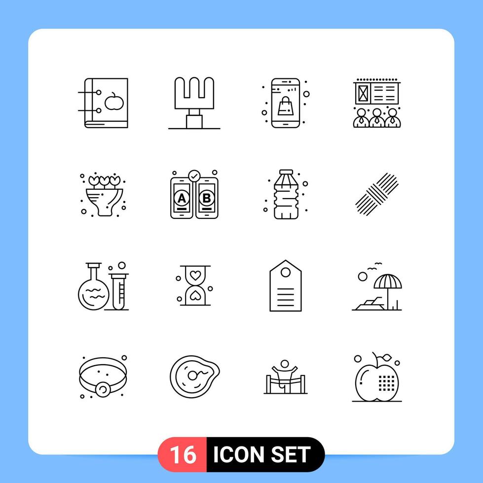 paquete de iconos de vectores de stock de 16 signos y símbolos de línea para el desarrollo flores presentación de ramo simple elementos de diseño de vectores editables