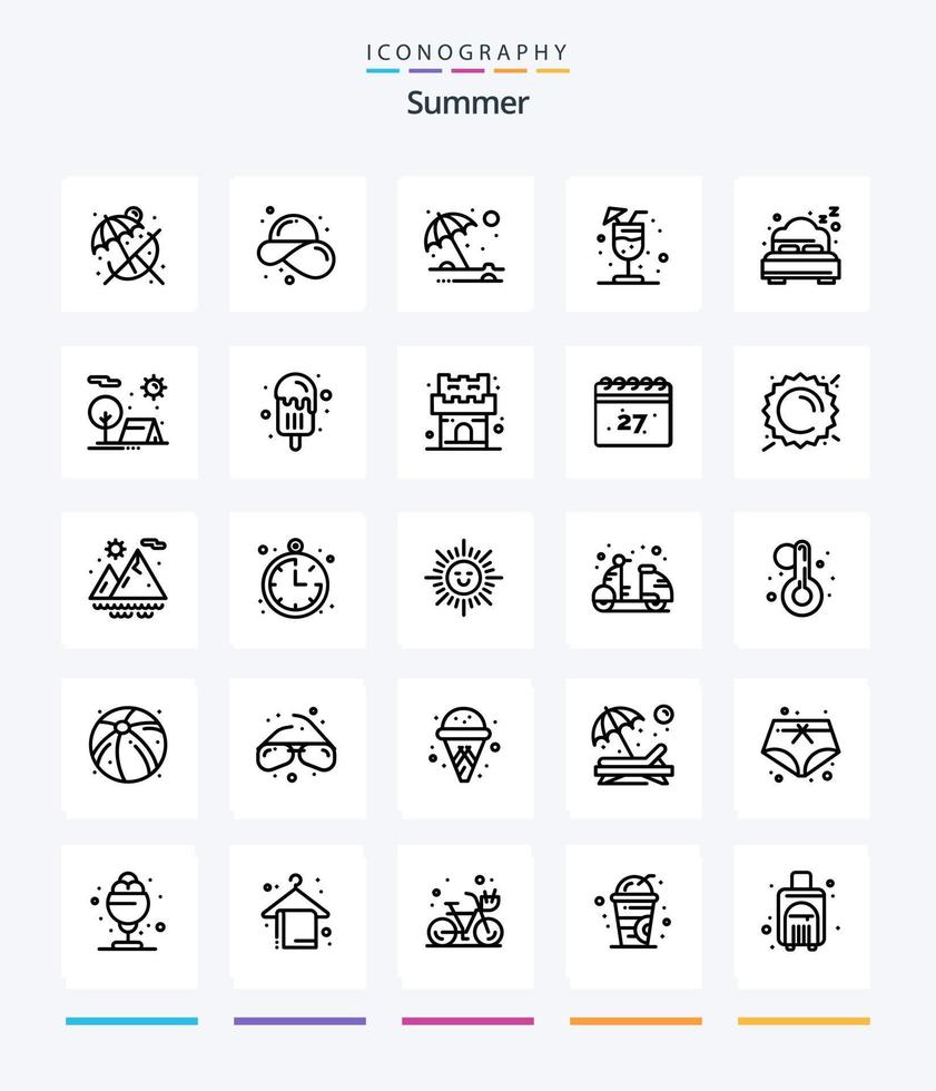 Creative Summer 25 OutLine icon pack  Such As bed. summer. beach. summer. drink vector