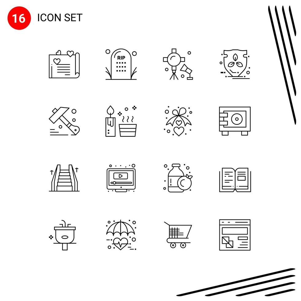 16 Universal Outlines Set for Web and Mobile Applications shield energy halloween eco studio lightning Editable Vector Design Elements