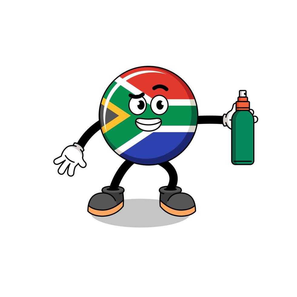 south africa flag illustration cartoon holding mosquito repellent vector