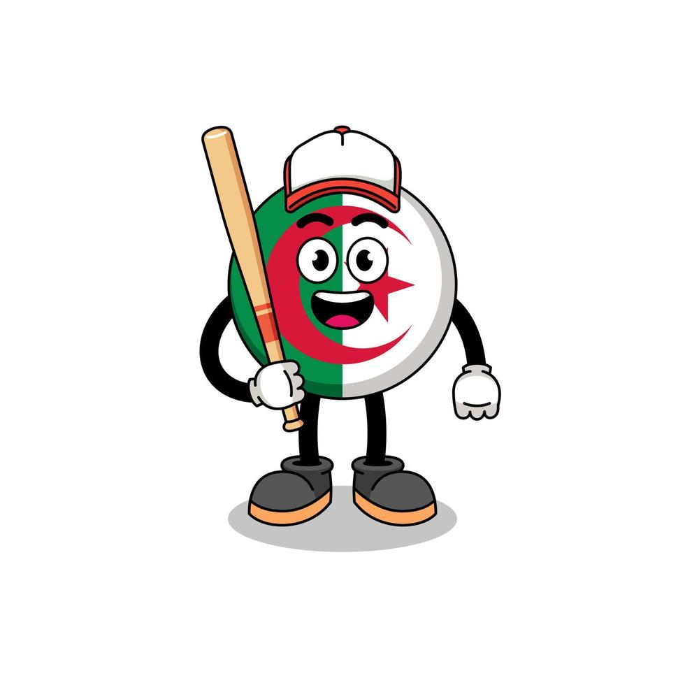 caricatura de la mascota de la bandera de argelia como jugador de béisbol vector