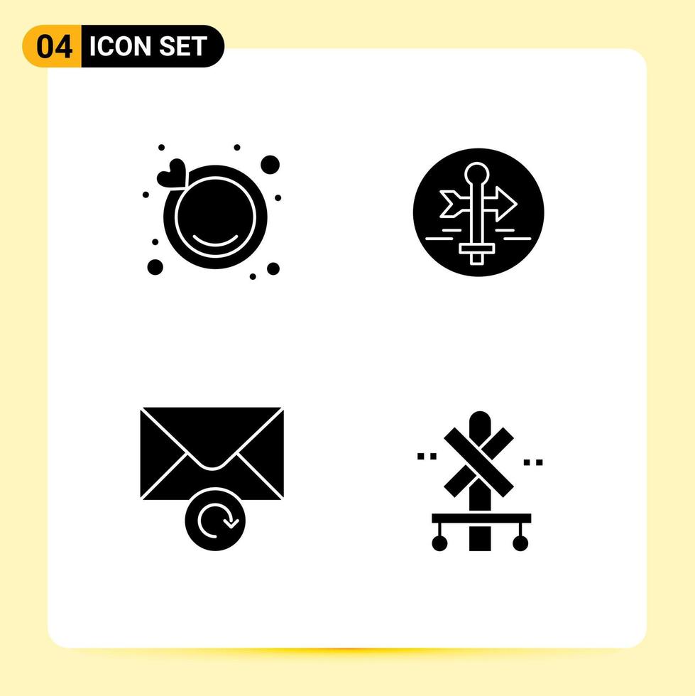 Editable Vector Line Pack of 4 Simple Solid Glyphs of engagement message board map pointer cross Editable Vector Design Elements