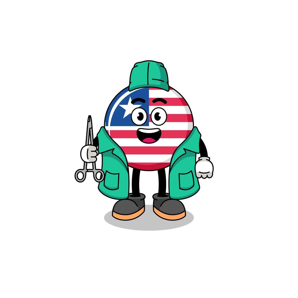 ilustración de la mascota de la bandera de liberia como cirujano vector