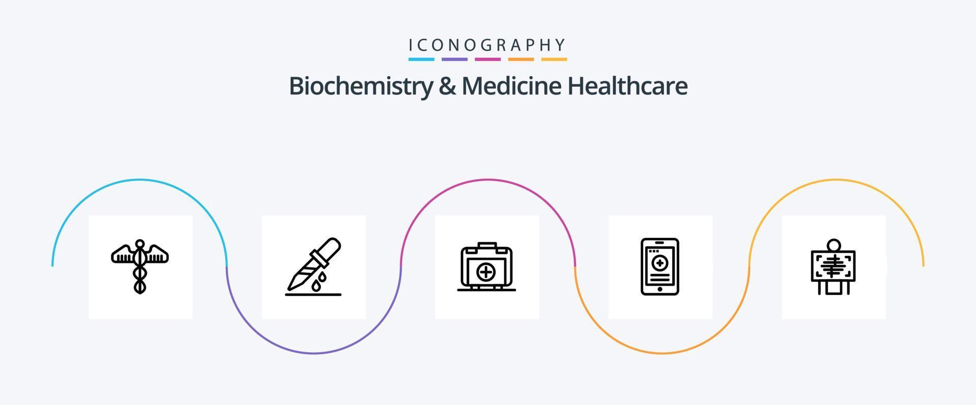 paquete de iconos de la línea 5 de bioquímica y medicina para la atención de la salud que incluye radiografía. teléfono. medicamento. celúla. médico vector