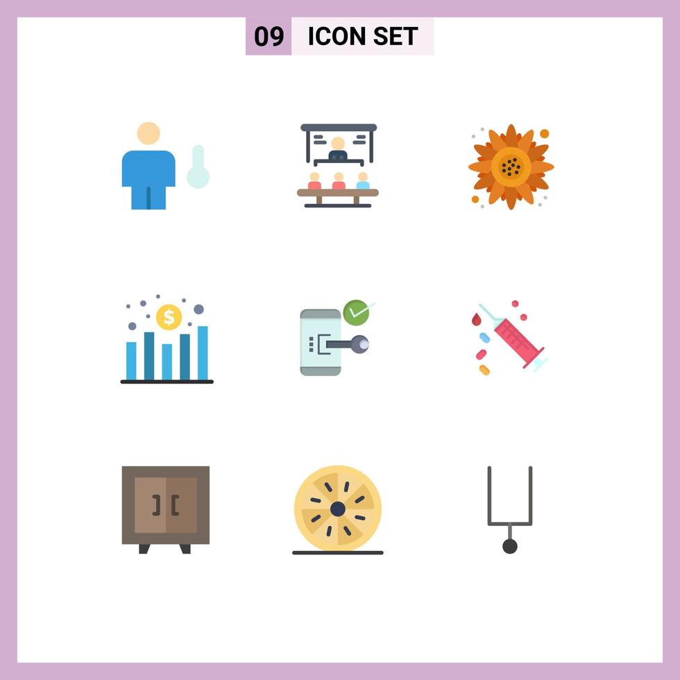 Universal Icon Symbols Group of 9 Modern Flat Colors of revenue increase people chart sunflower Editable Vector Design Elements