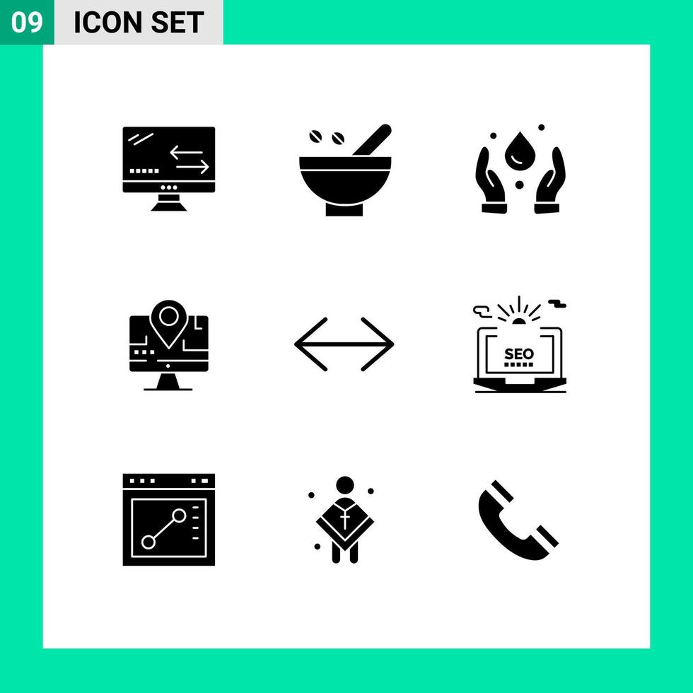 Universal Icon Symbols Group of 9 Modern Solid Glyphs of arrow location organic map nature Editable Vector Design Elements