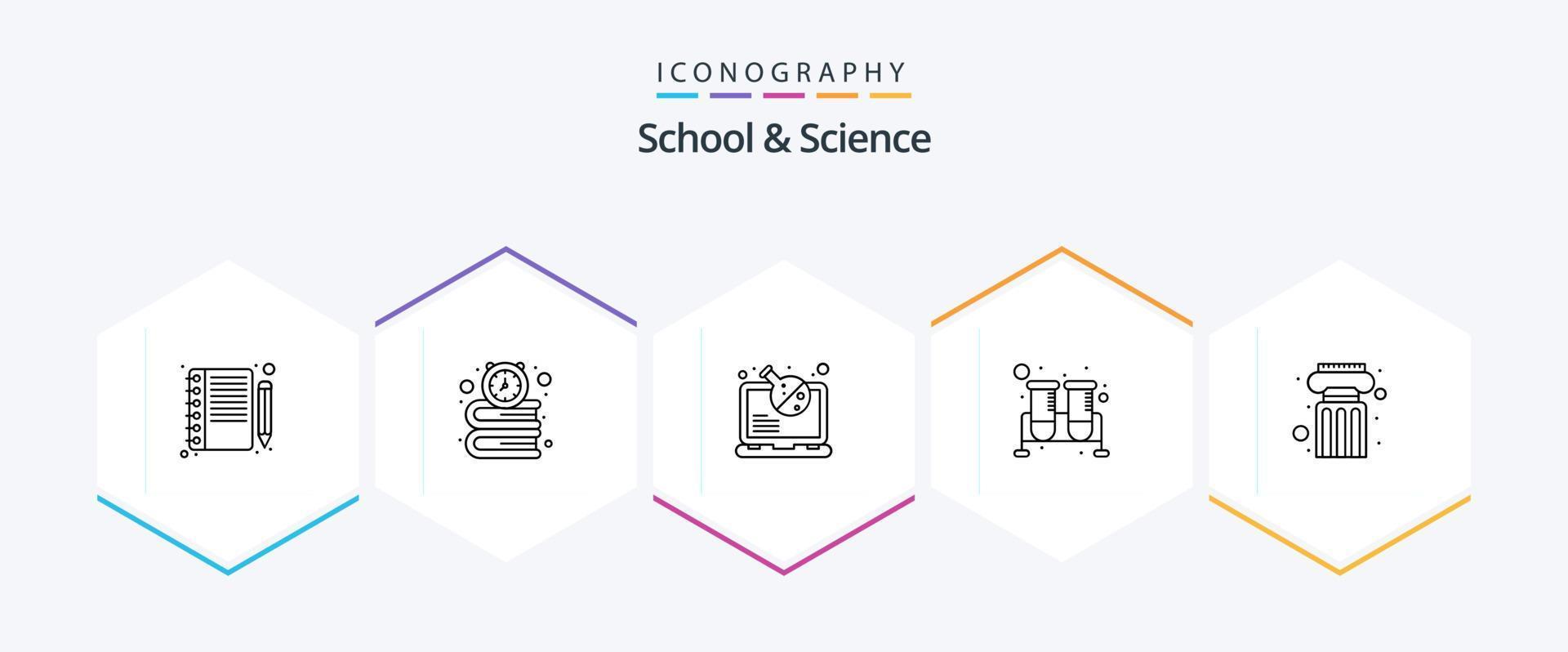 escuela y ciencia paquete de iconos de 25 líneas que incluye pilar. investigación. cubilete. Tubos de ensayo. matraz vector