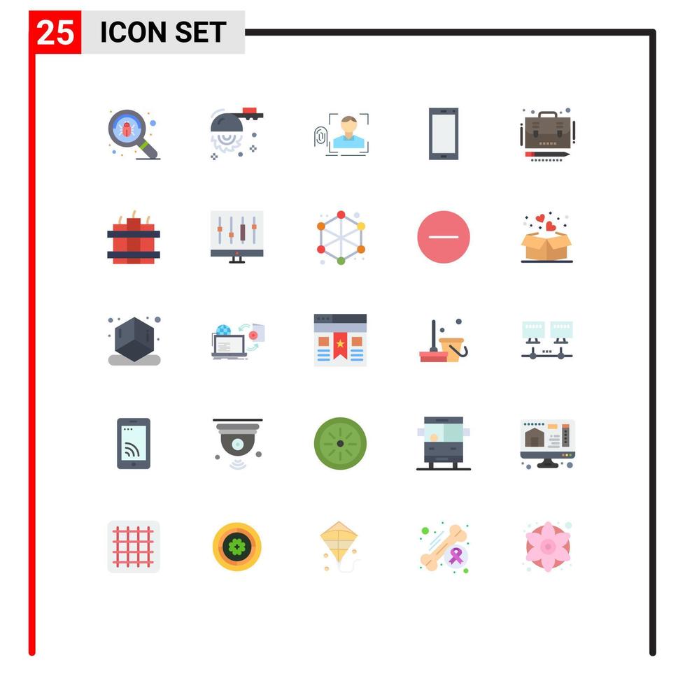 Pictogram Set of 25 Simple Flat Colors of iphone mobile finger smart phone scanning Editable Vector Design Elements