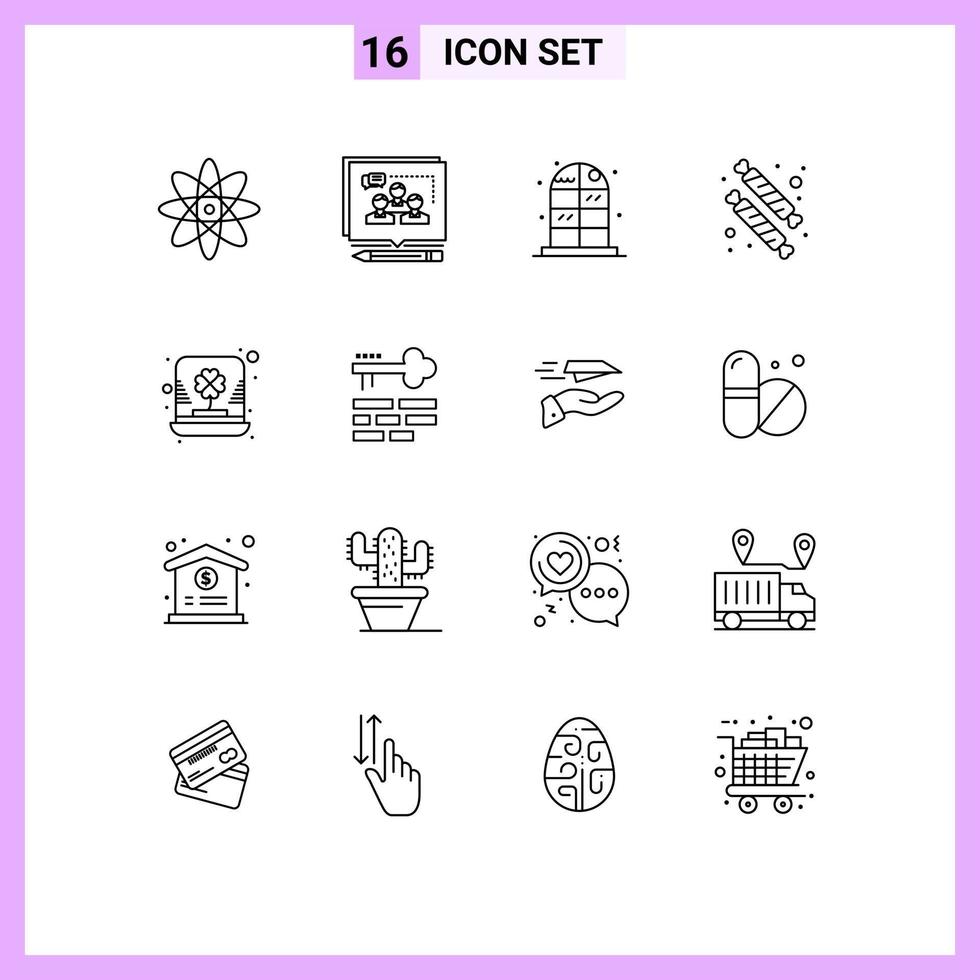 Set of 16 Vector Outlines on Grid for irish day home food candy Editable Vector Design Elements