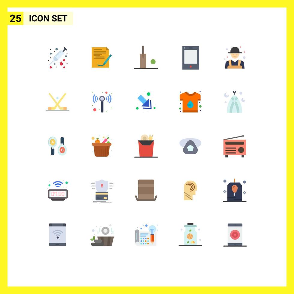 Editable Vector Line Pack of 25 Simple Flat Colors of farmer tablet report phone devices Editable Vector Design Elements
