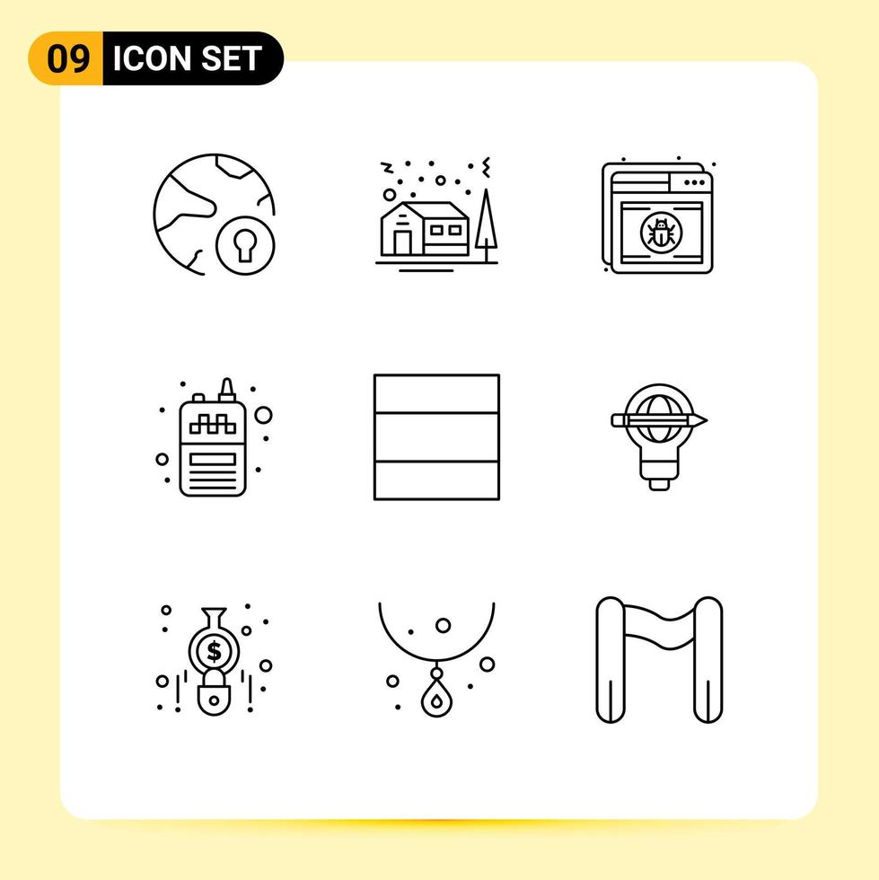 9 Universal Outlines Set for Web and Mobile Applications wireless radio winter phone web Editable Vector Design Elements