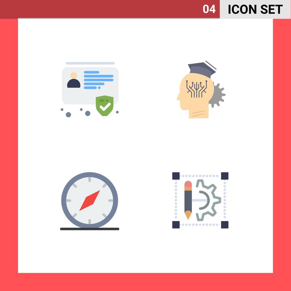 Editable Vector Line Pack of 4 Simple Flat Icons of id compass security sharing gps Editable Vector Design Elements