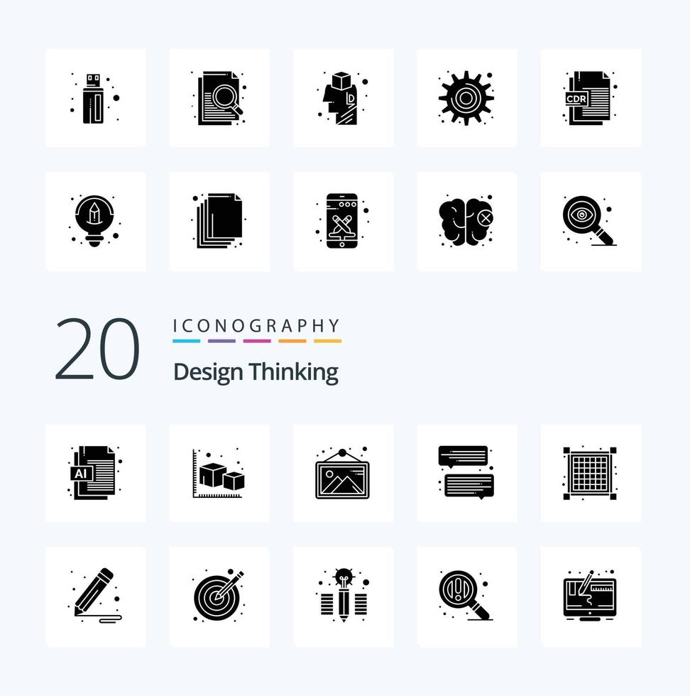 20 Design Thinking Solid Glyph icon Pack like view grid gallery message chat vector