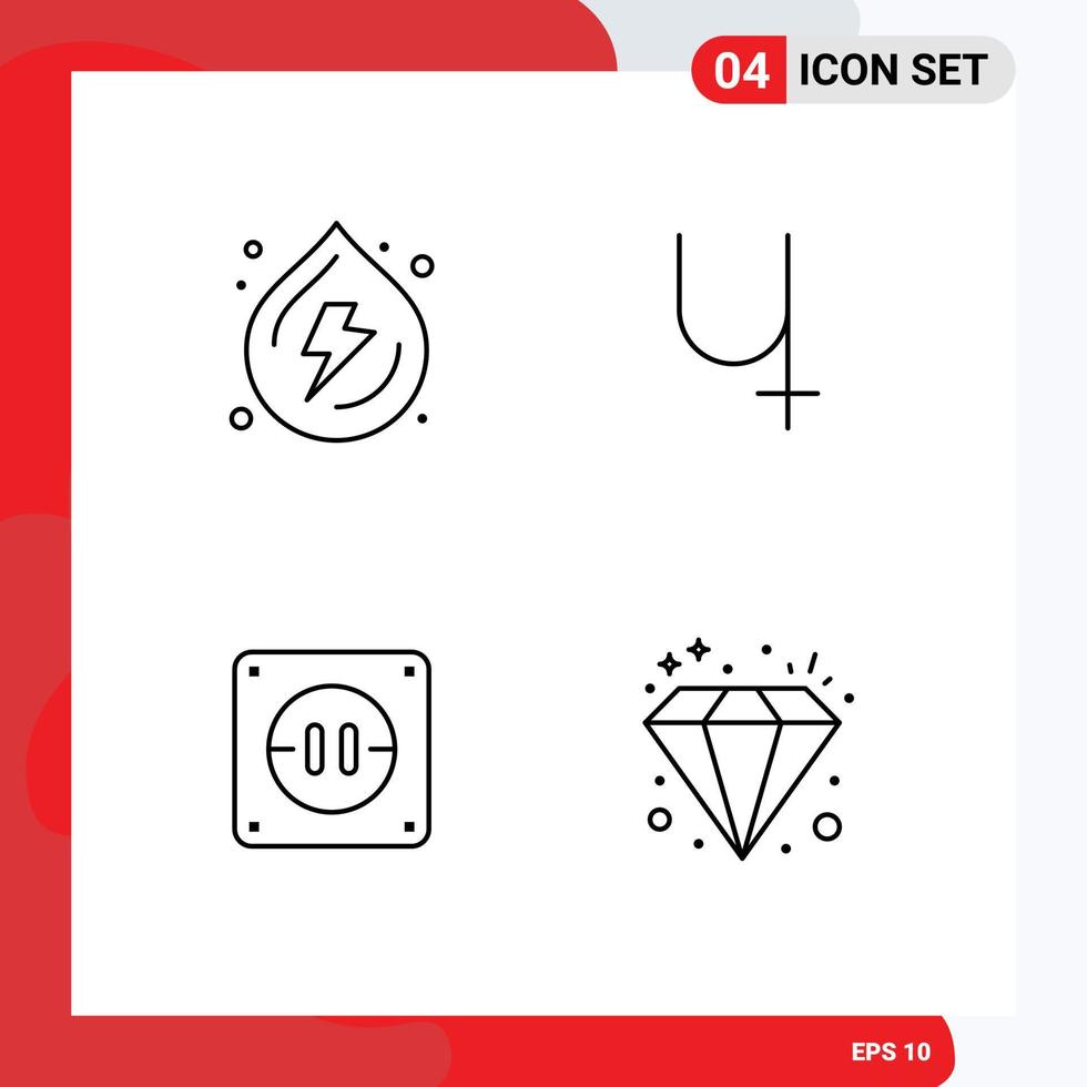 Set of 4 Modern UI Icons Symbols Signs for droop electricity power crypto diamond Editable Vector Design Elements