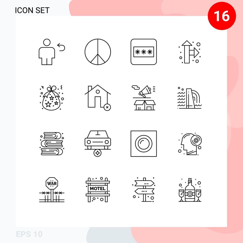 16 User Interface Outline Pack of modern Signs and Symbols of gift birth field bag pointer Editable Vector Design Elements