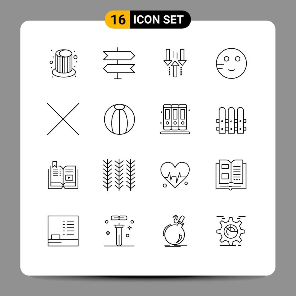 Outline Pack of 16 Universal Symbols of delete study down school embarrassed Editable Vector Design Elements