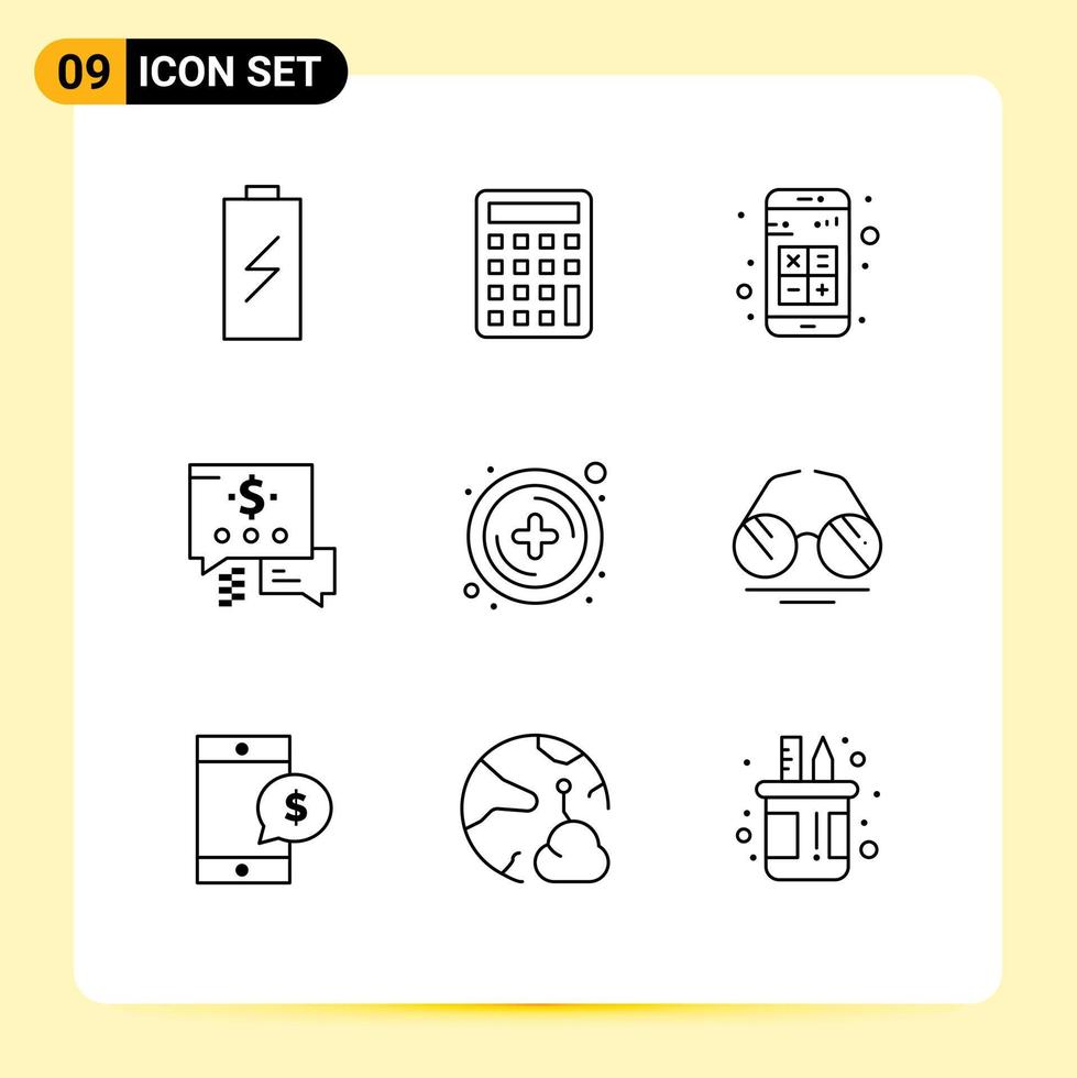 9 Universal Outline Signs Symbols of new dollar add mail interaction Editable Vector Design Elements