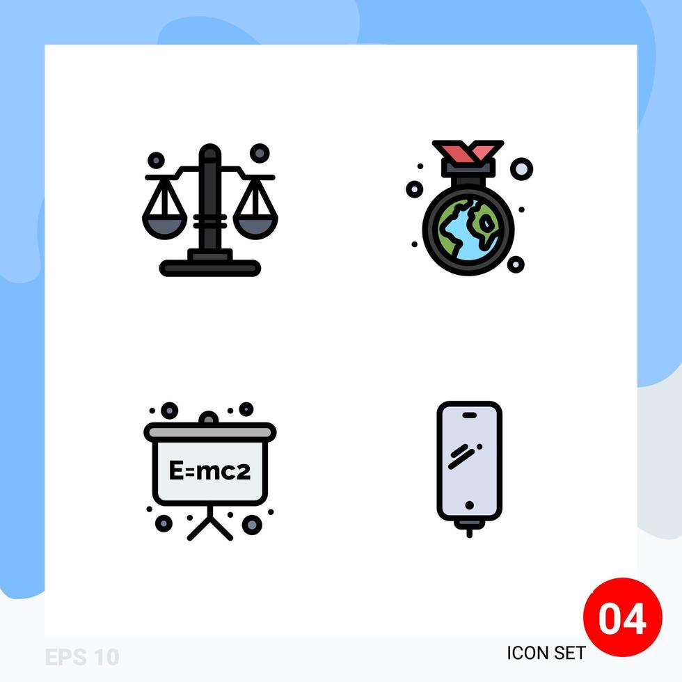 Filledline Flat Color Pack of 4 Universal Symbols of balance physics badge environment phone Editable Vector Design Elements