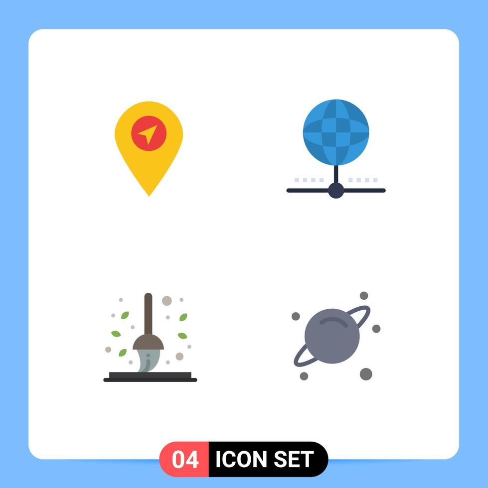 Set of 4 Vector Flat Icons on Grid for location broom cloud global leaf Editable Vector Design Elements