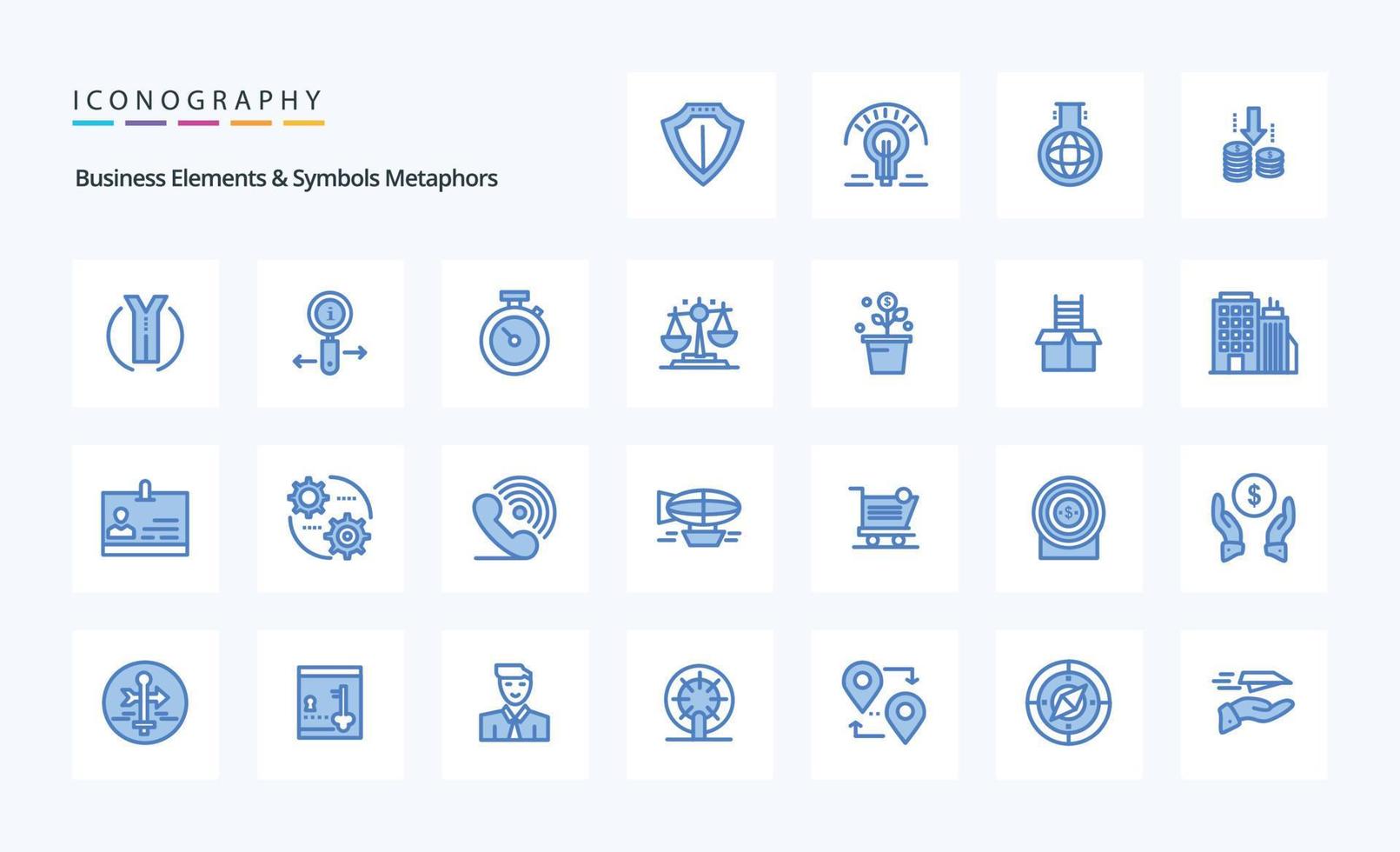paquete de iconos azul de metáforas de 25 elementos de negocios y símbolos vector