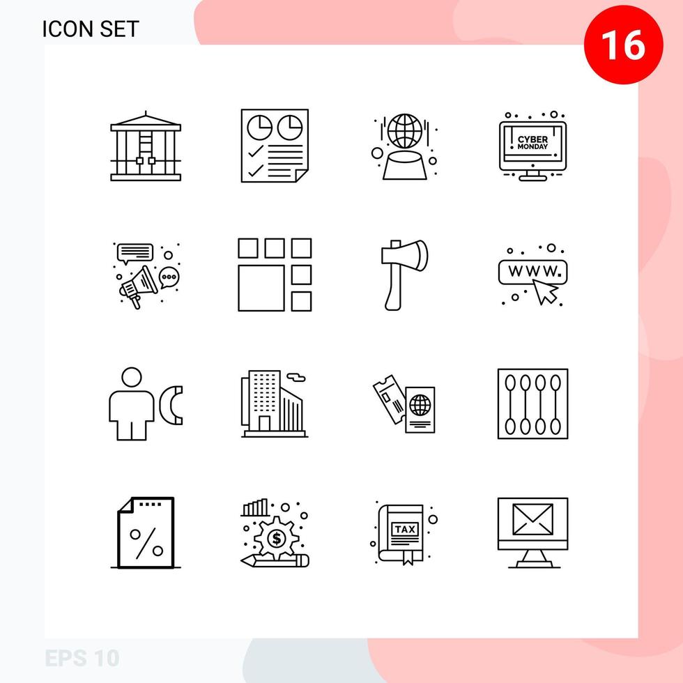 Stock Vector Icon Pack of 16 Line Signs and Symbols for advertising sale two discount network Editable Vector Design Elements