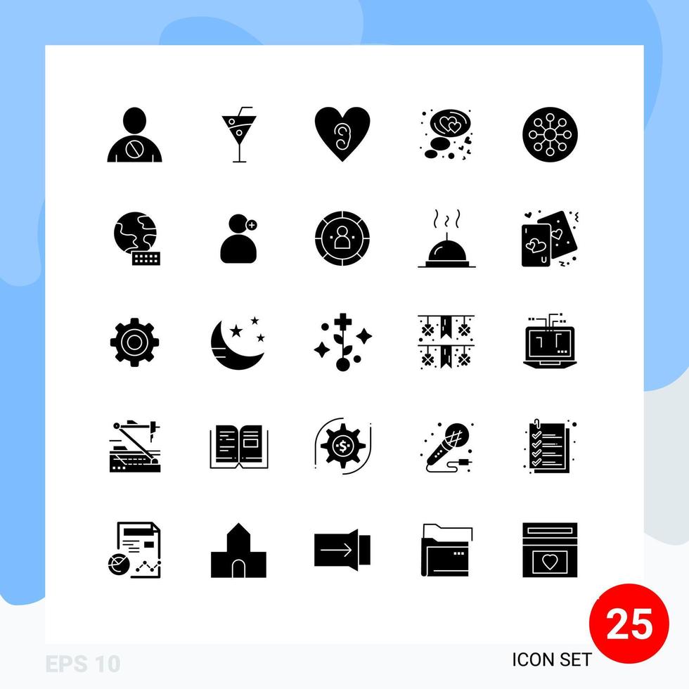 Universal Icon Symbols Group of 25 Modern Solid Glyphs of biology bubble drinks love chat Editable Vector Design Elements