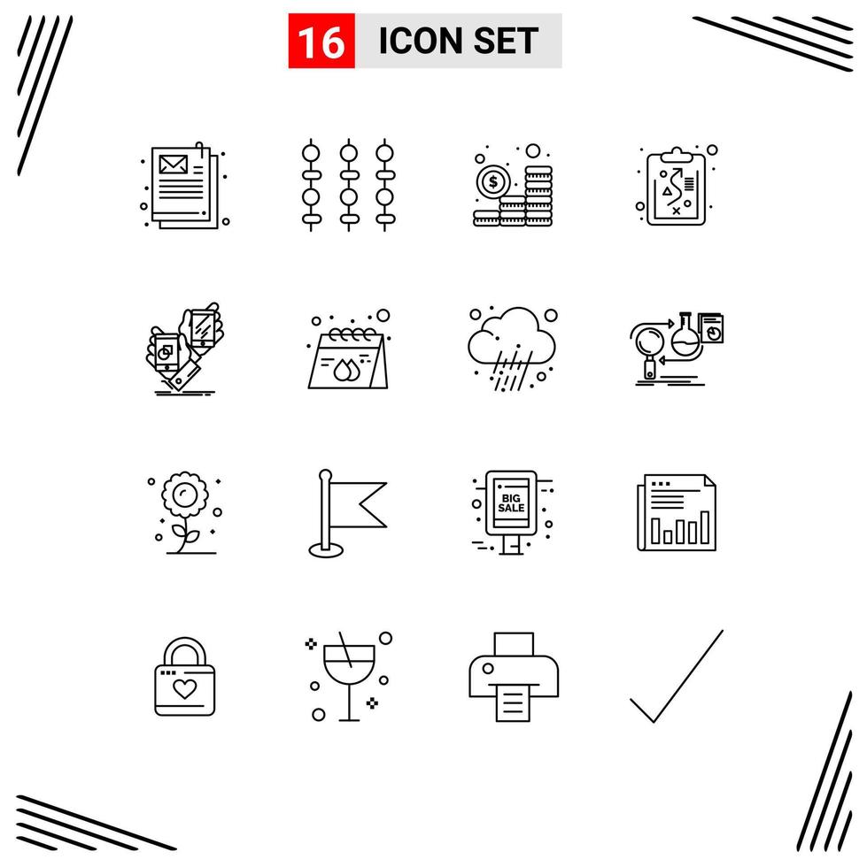 16 Universal Outlines Set for Web and Mobile Applications placement brand investment awareness management Editable Vector Design Elements