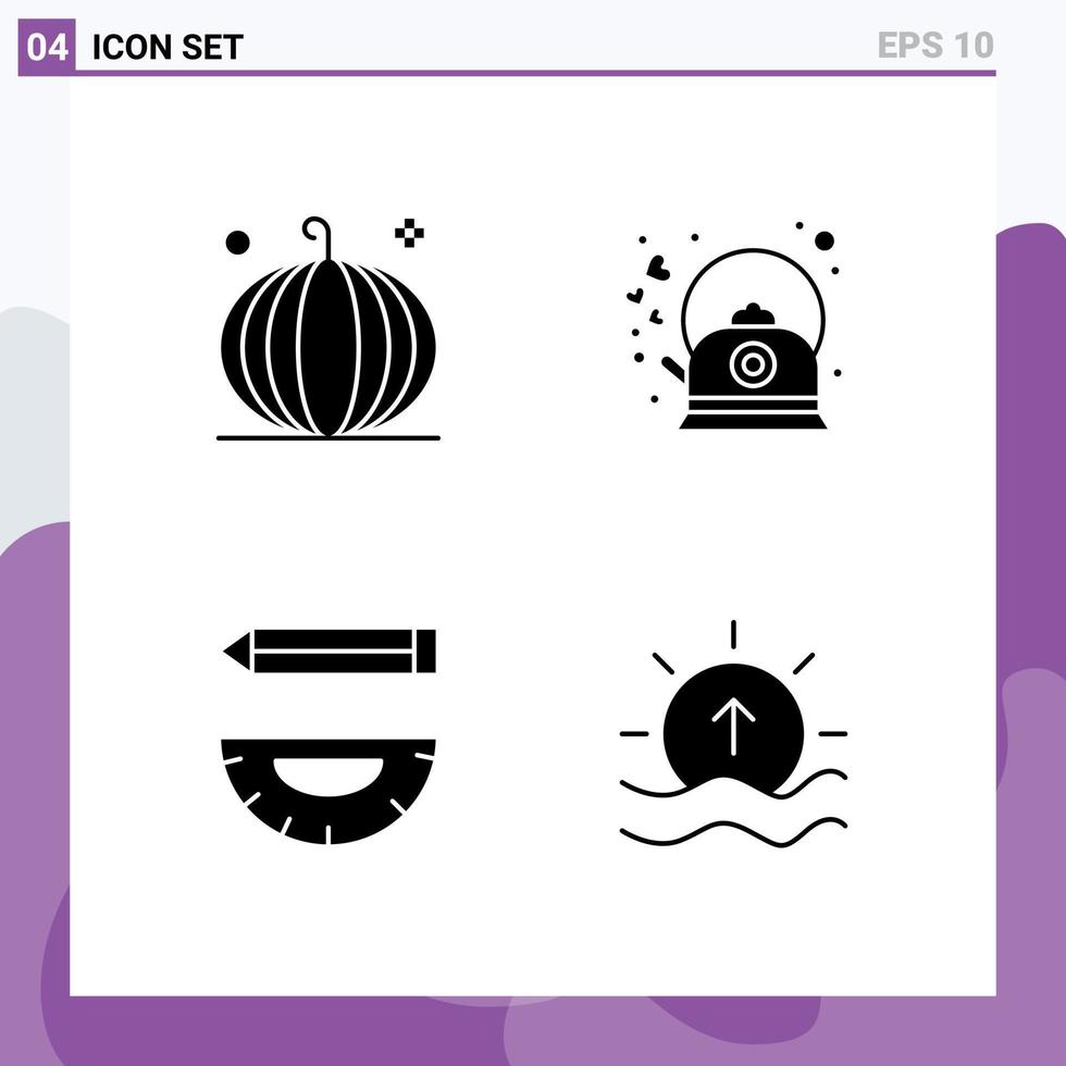 Pack of 4 Modern Solid Glyphs Signs and Symbols for Web Print Media such as cornucopia pot harvest coffee compass Editable Vector Design Elements