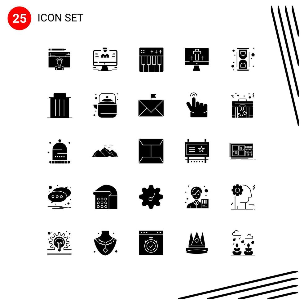 25 Universal Solid Glyph Signs Symbols of easter monitor report piano holiday Editable Vector Design Elements