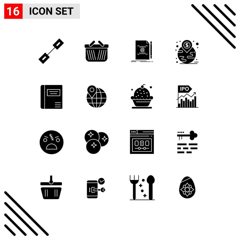 Set of 16 Modern UI Icons Symbols Signs for book landmark note investment create Editable Vector Design Elements