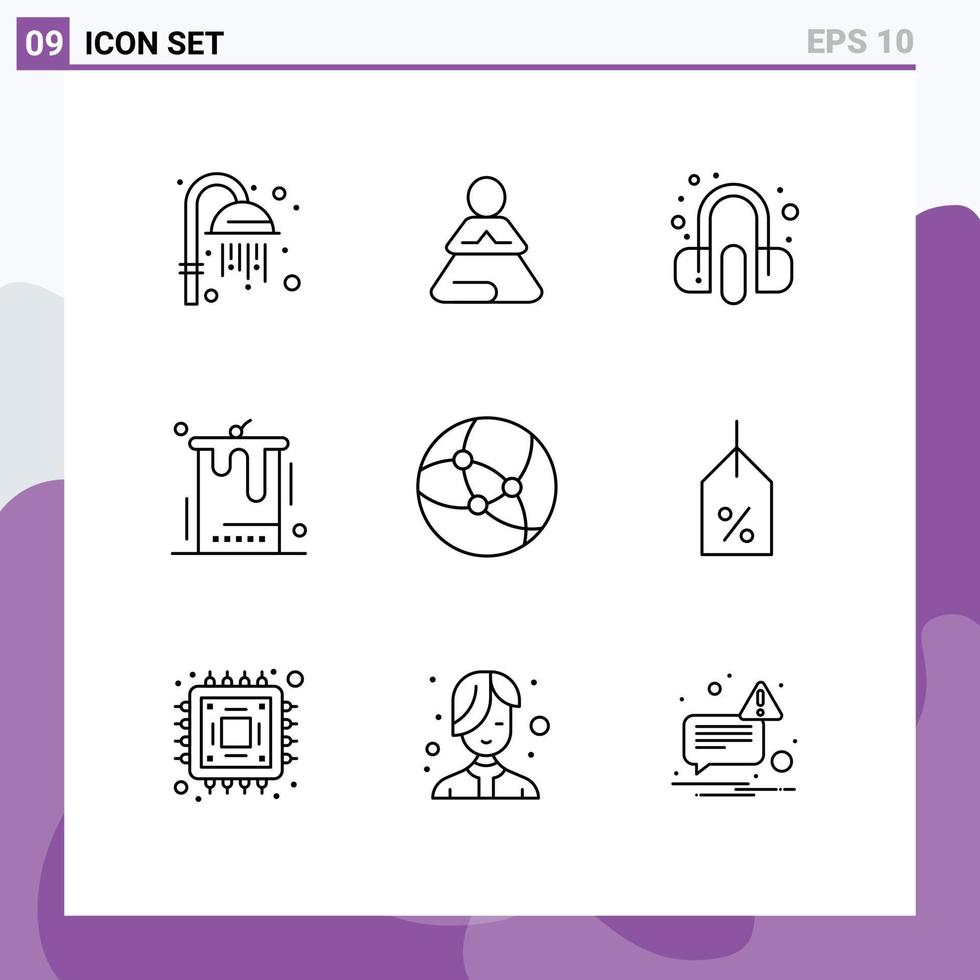 9 Outline concept for Websites Mobile and Apps network wedding headphone party cake Editable Vector Design Elements