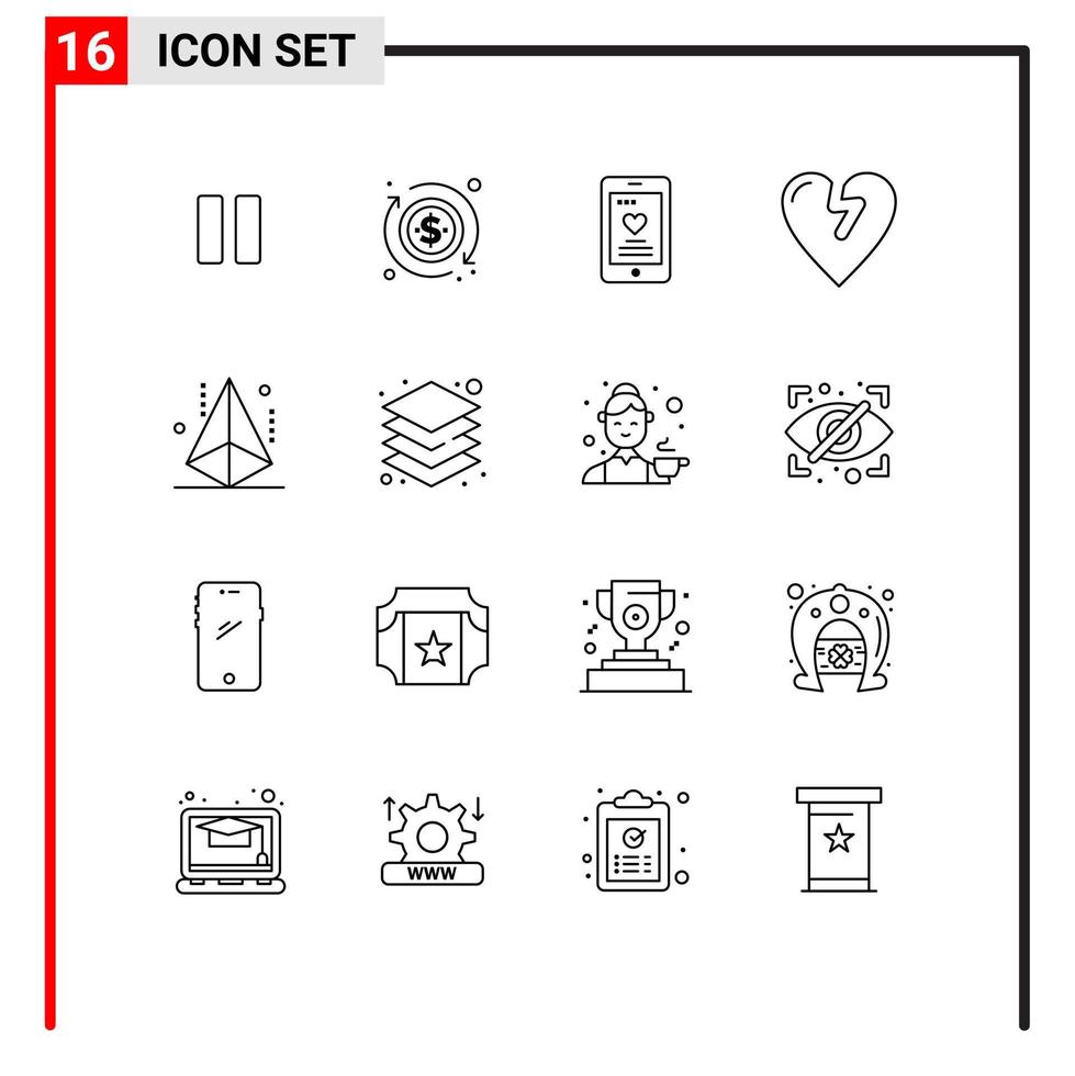 Stock Vector Icon Pack of 16 Line Signs and Symbols for modeling development love design infarct Editable Vector Design Elements