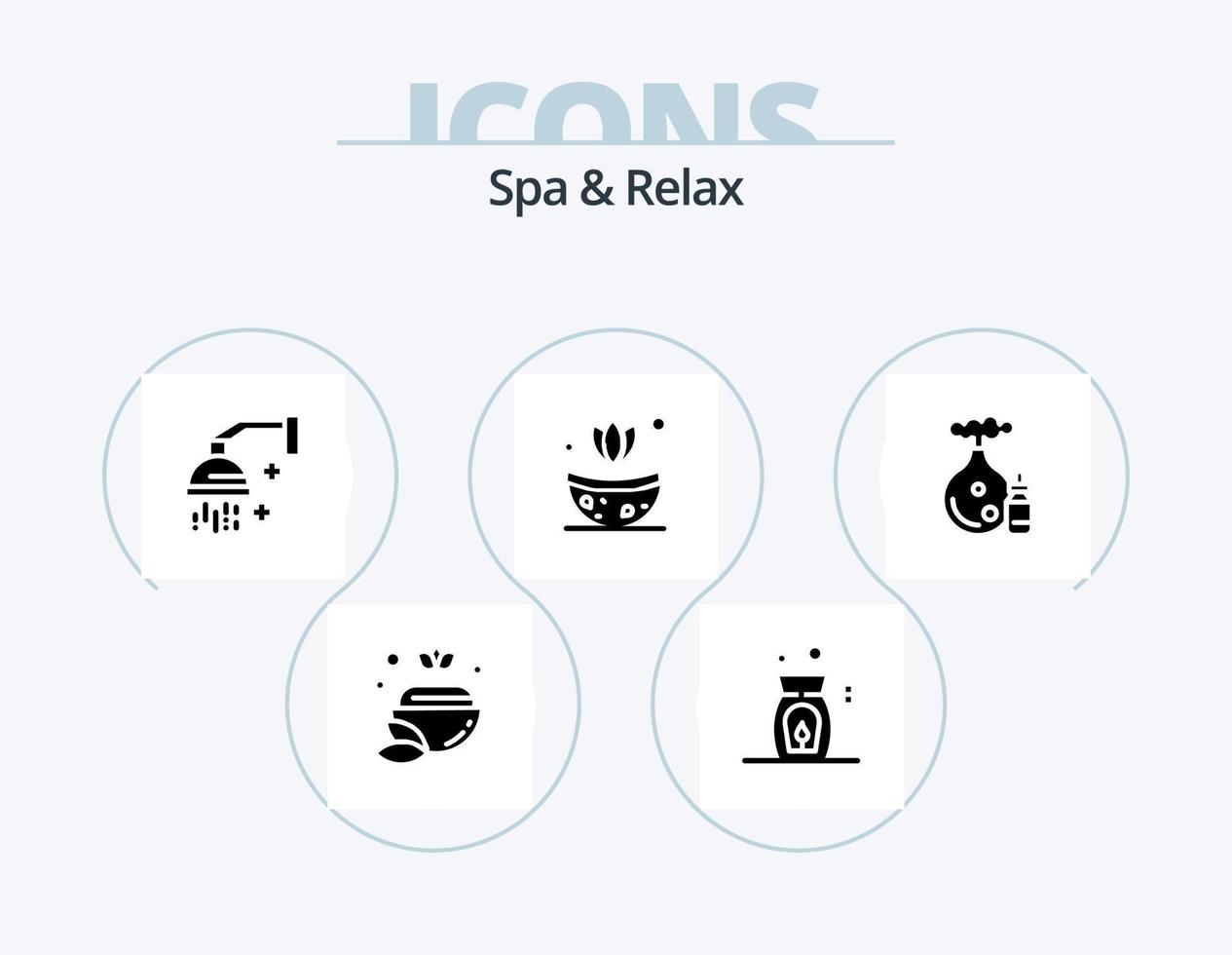 spa y relax glyph icon pack 5 diseño de iconos. balneario spa. ducha. productos cosméticos vector