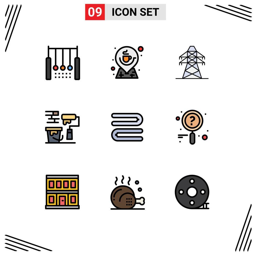 Modern Set of 9 Filledline Flat Colors and symbols such as brush roller location paint brush transmission Editable Vector Design Elements