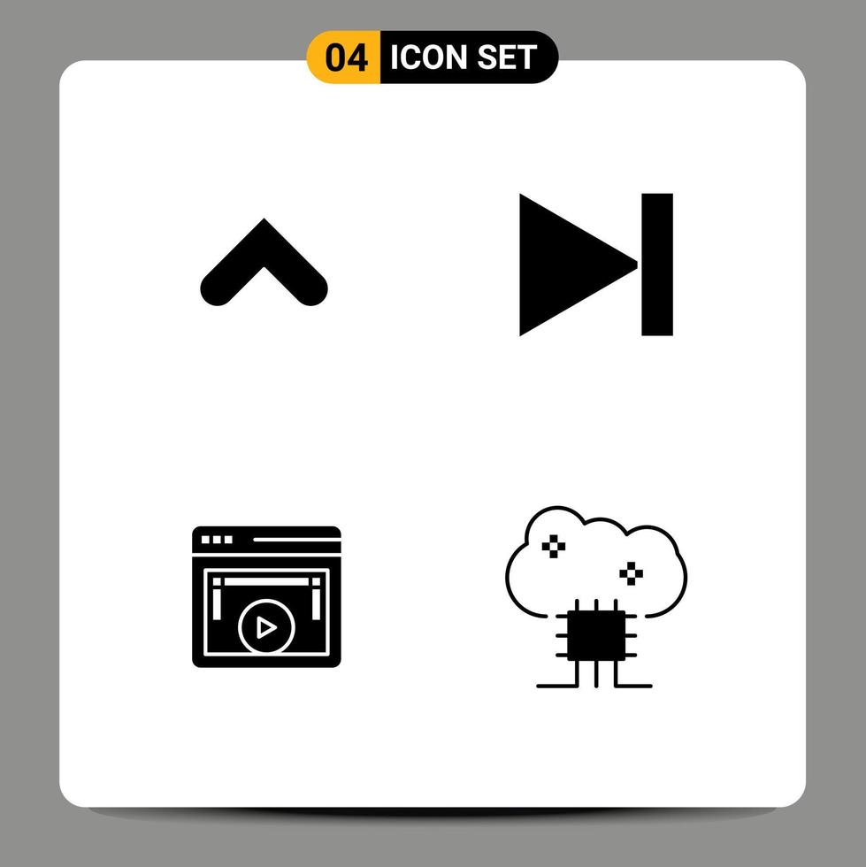 Set of 4 Commercial Solid Glyphs pack for arrow display sign last video Editable Vector Design Elements
