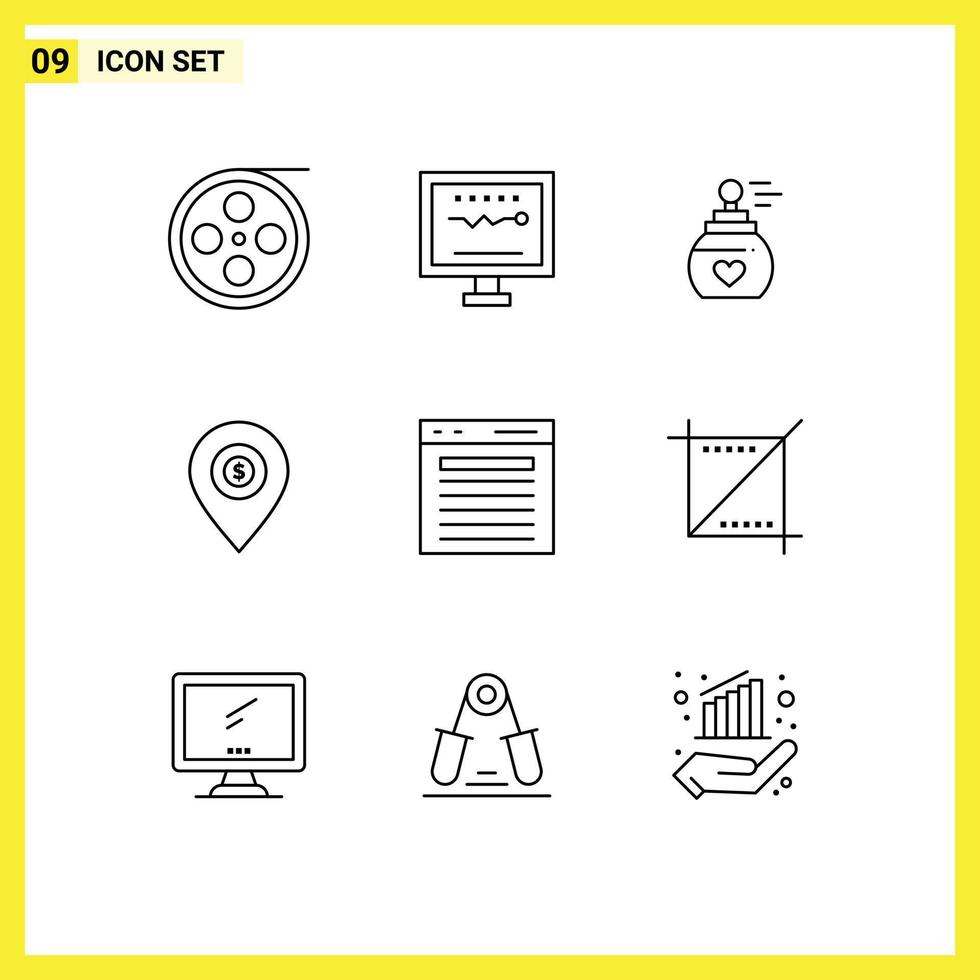 Universal Icon Symbols Group of 9 Modern Outlines of money pin hospital map aroma Editable Vector Design Elements