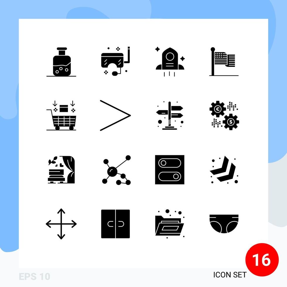 conjunto de pictogramas de 16 glifos sólidos simples de carro usa snorkel elementos de diseño vectorial editables americanos de acción de gracias vector