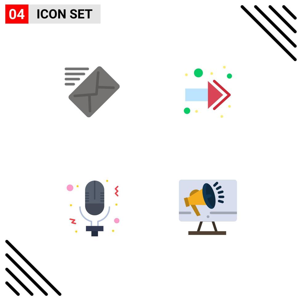 4 Universal Flat Icon Signs Symbols of email record sent right speaker Editable Vector Design Elements