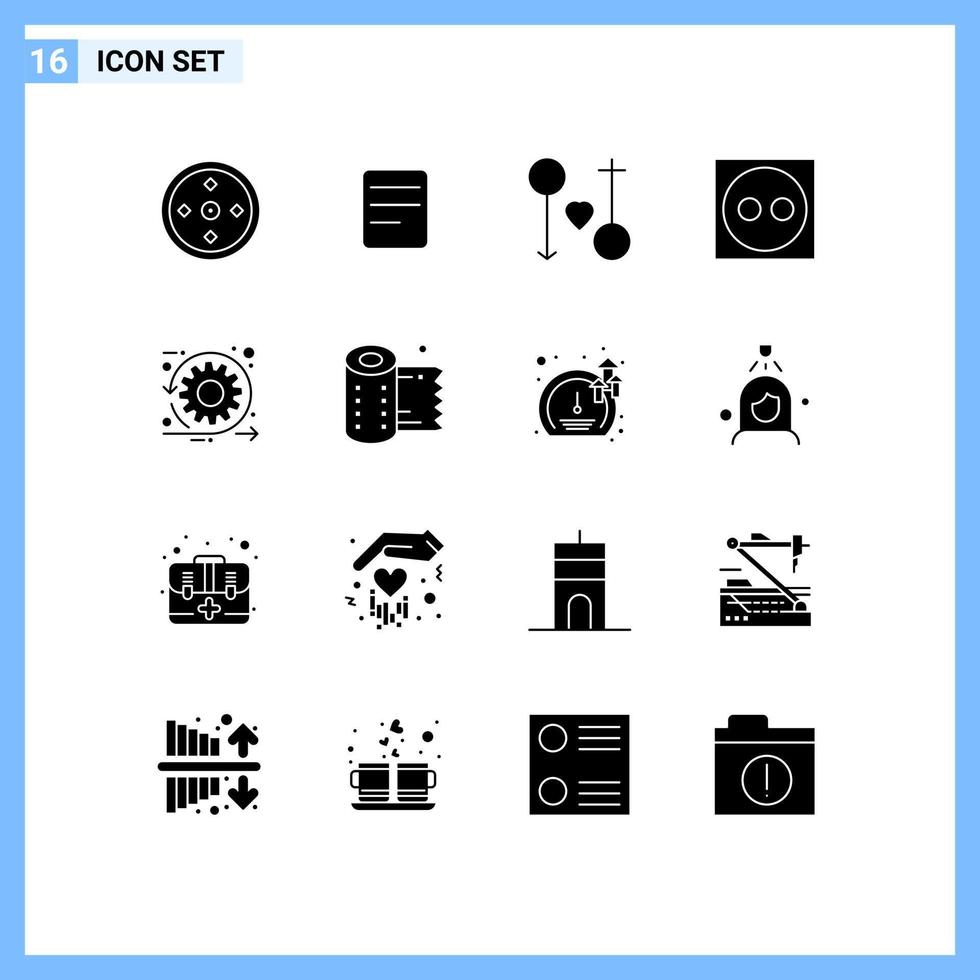 Pictogram Set of 16 Simple Solid Glyphs of scrum agile love plug cord Editable Vector Design Elements