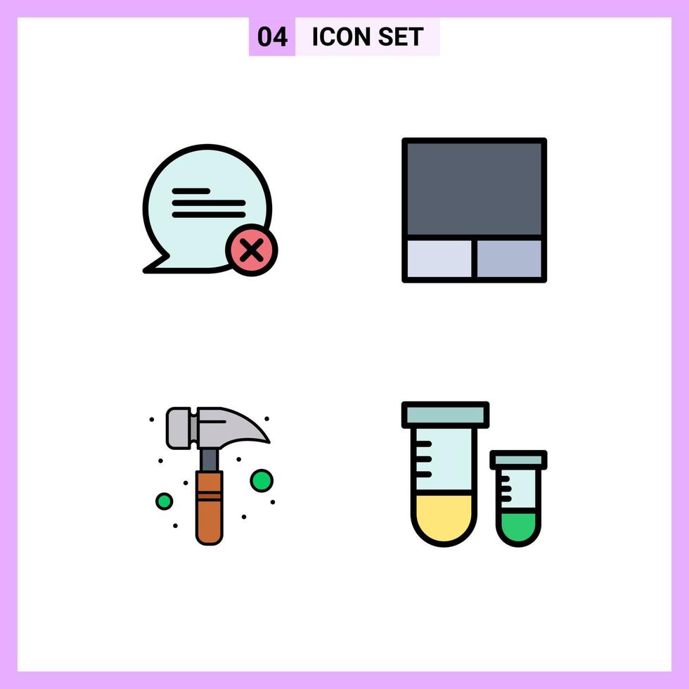 User Interface Pack of 4 Basic Filledline Flat Colors of chat potion interaction claw hammer science Editable Vector Design Elements