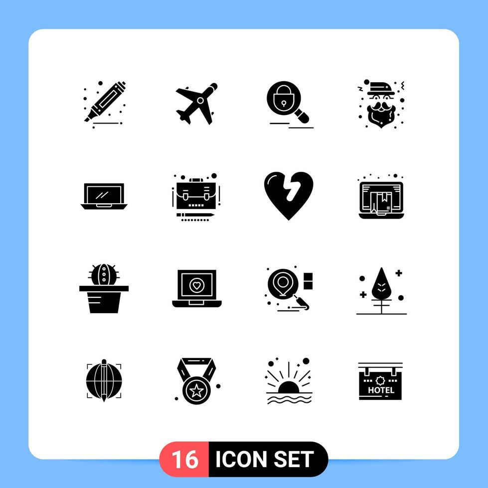 Group of 16 Solid Glyphs Signs and Symbols for device computer research cap claus Editable Vector Design Elements