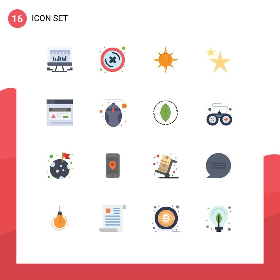 16 Universal Flat Color Signs Symbols of computer web sun interface shape Editable Pack of Creative Vector Design Elements
