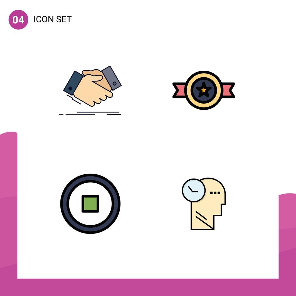 4 Thematic Vector Filledline Flat Colors and Editable Symbols of handshake interface agreement belt user Editable Vector Design Elements