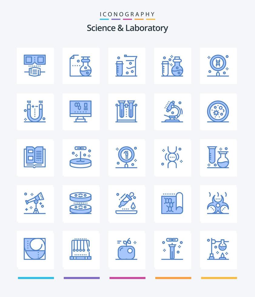 ciencia creativa 25 paquete de iconos azules como computadora. ciencia. ADN física. atracción vector