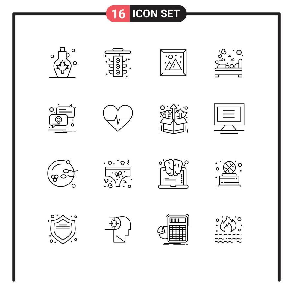 Modern Set of 16 Outlines and symbols such as sleep hotel light heart picture Editable Vector Design Elements