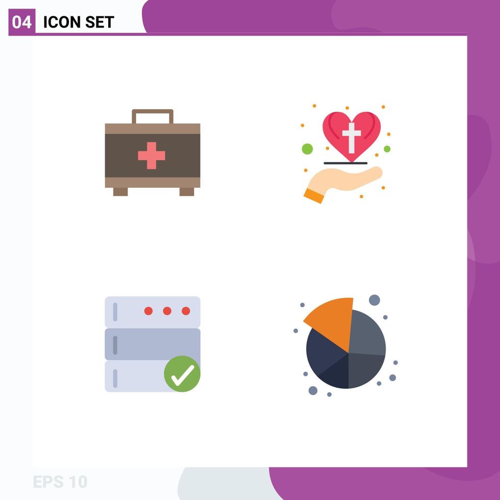 Group of 4 Modern Flat Icons Set for bag database hand christian chart Editable Vector Design Elements