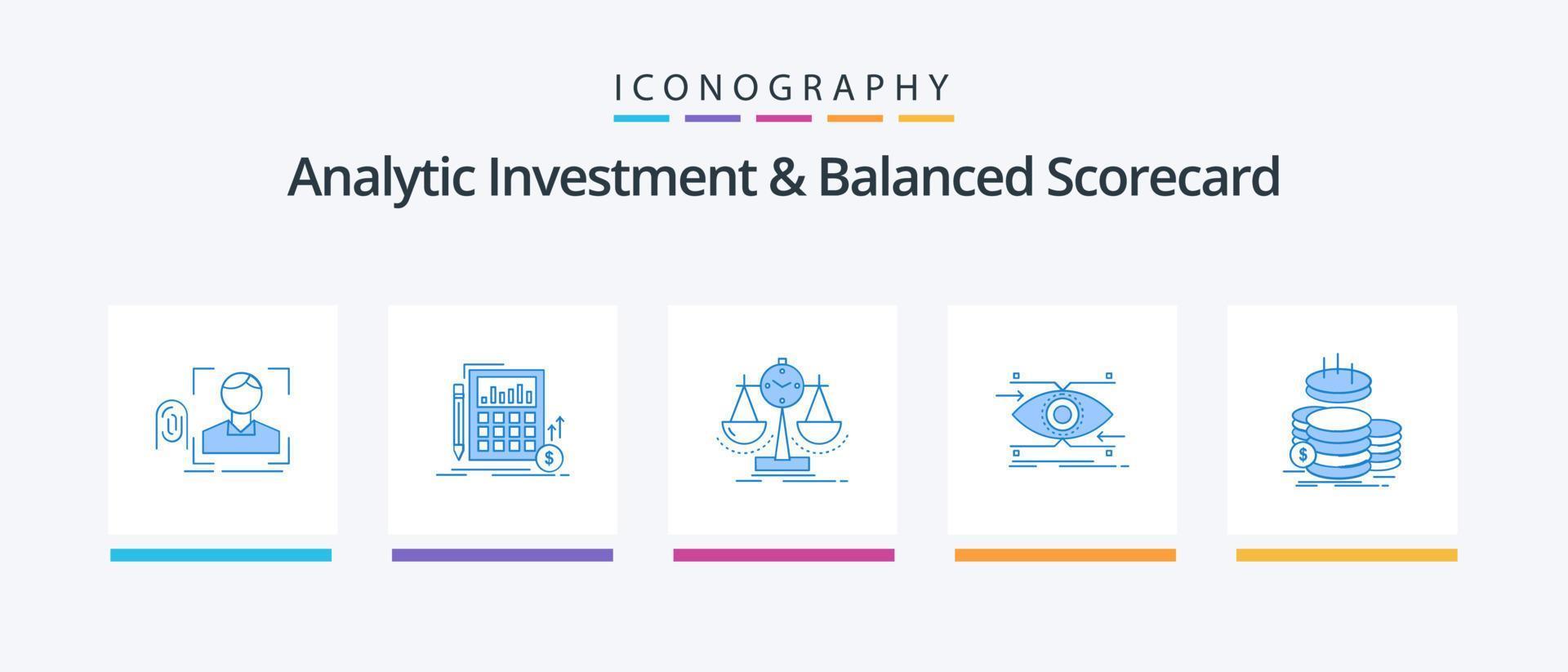 Analytic Investment And Balanced Scorecard Blue 5 Icon Pack Including focus. attention. investment. strategy. measure. Creative Icons Design vector