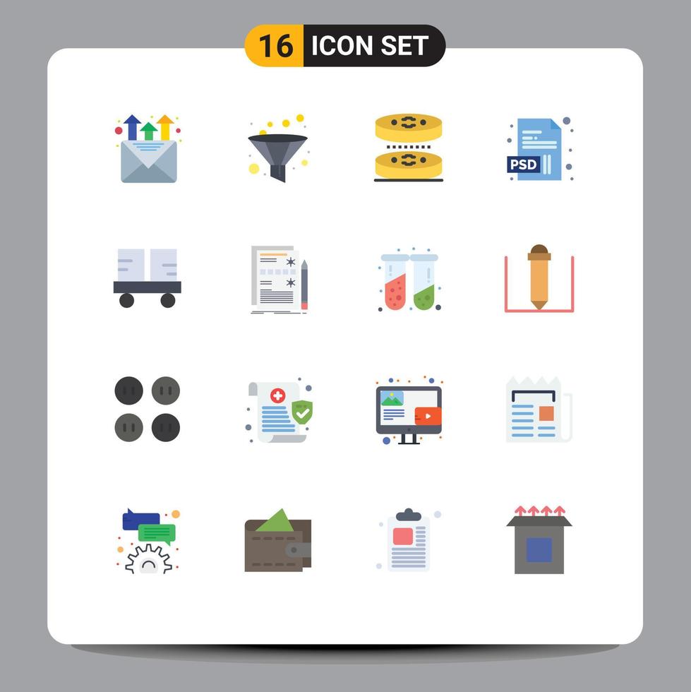 Pack of 16 Modern Flat Colors Signs and Symbols for Web Print Media such as lift truck forklift laboratory fork truck psd Editable Pack of Creative Vector Design Elements