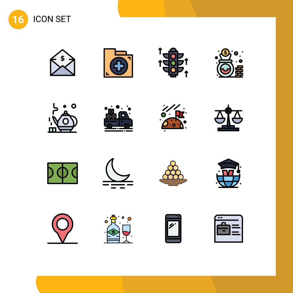 Universal Icon Symbols Group of 16 Modern Flat Color Filled Lines of tea money first finance server Editable Creative Vector Design Elements