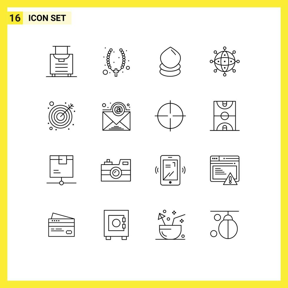 Pack of 16 Modern Outlines Signs and Symbols for Web Print Media such as goal worldwide eco valentine connection Editable Vector Design Elements